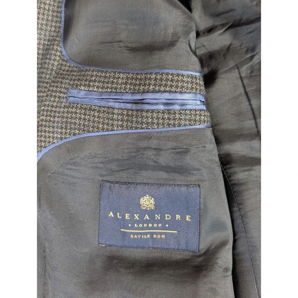 Alexandre London Savile Row Tweed Wool Blazer Sport Coat Brown Blue Plaid 48R